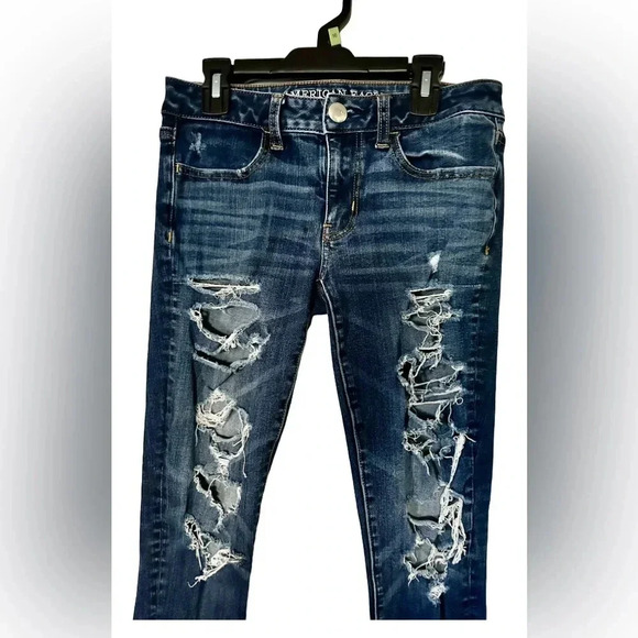 American Eagle Outfitters 360 super stretch distressed jeggings Sz 2 short #003 - Picture 2 of 4